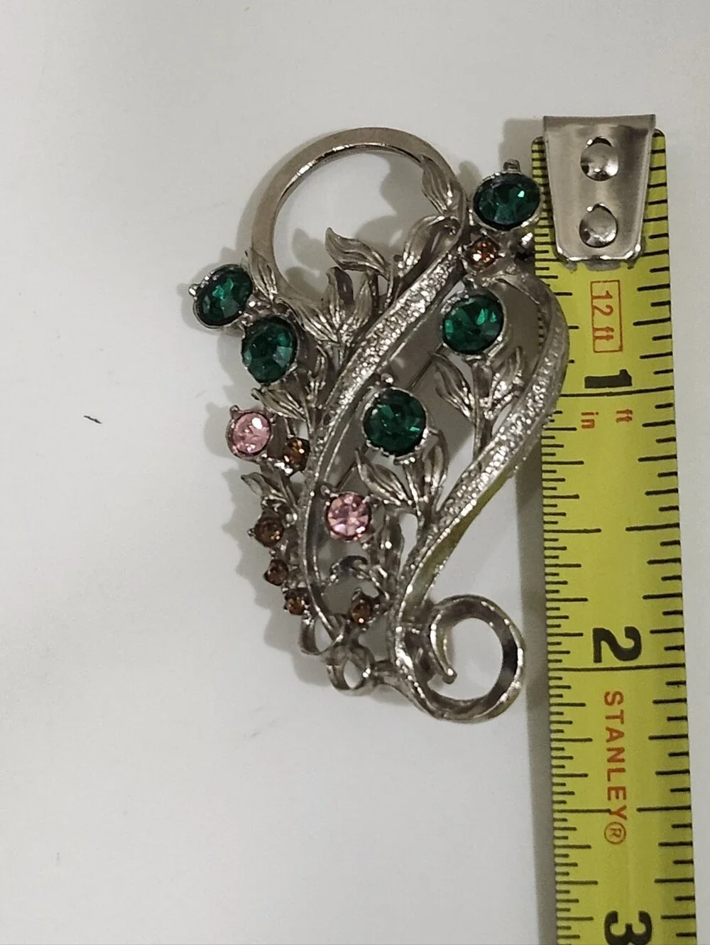 Vintage Flower Bouquet Brooch & Pendant Combo Silver Tone With Rhinestones MCM